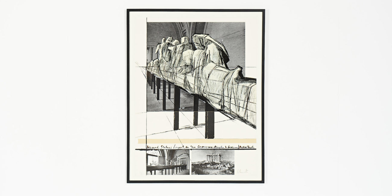 [:en]Wrapped Statues (Project for der Glypotek Munchen, W.Germany, Aegina temple) Vladimirov Javacheff christo jeanne-claude silkscreen collage[:]