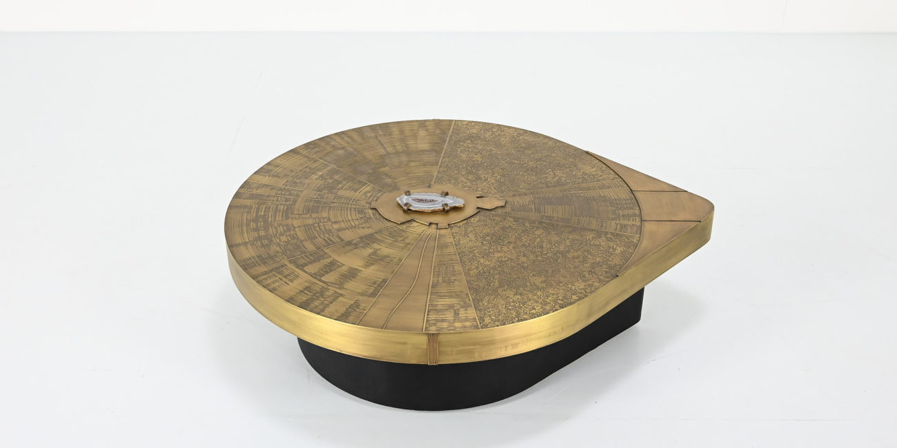 Freeform acid etched brass and agate stone coffee table belgian willy daro jean claude dresse ado chale christian krekels
