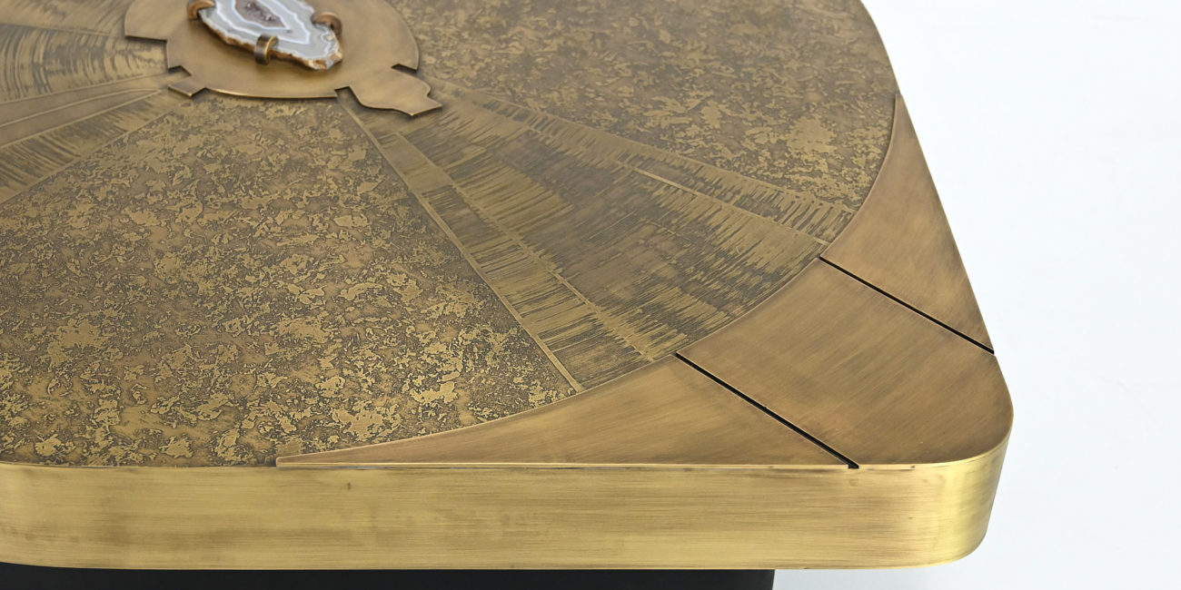 Freeform acid etched brass and agate stone coffee table belgian willy daro jean claude dresse ado chale christian krekels