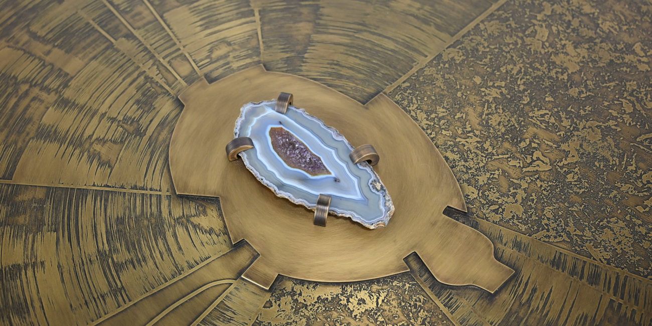 Freeform acid etched brass and agate stone coffee table belgian willy daro jean claude dresse ado chale christian krekels