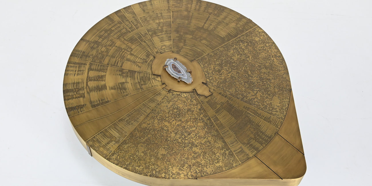 Freeform acid etched brass and agate stone coffee table belgian willy daro jean claude dresse ado chale christian krekels
