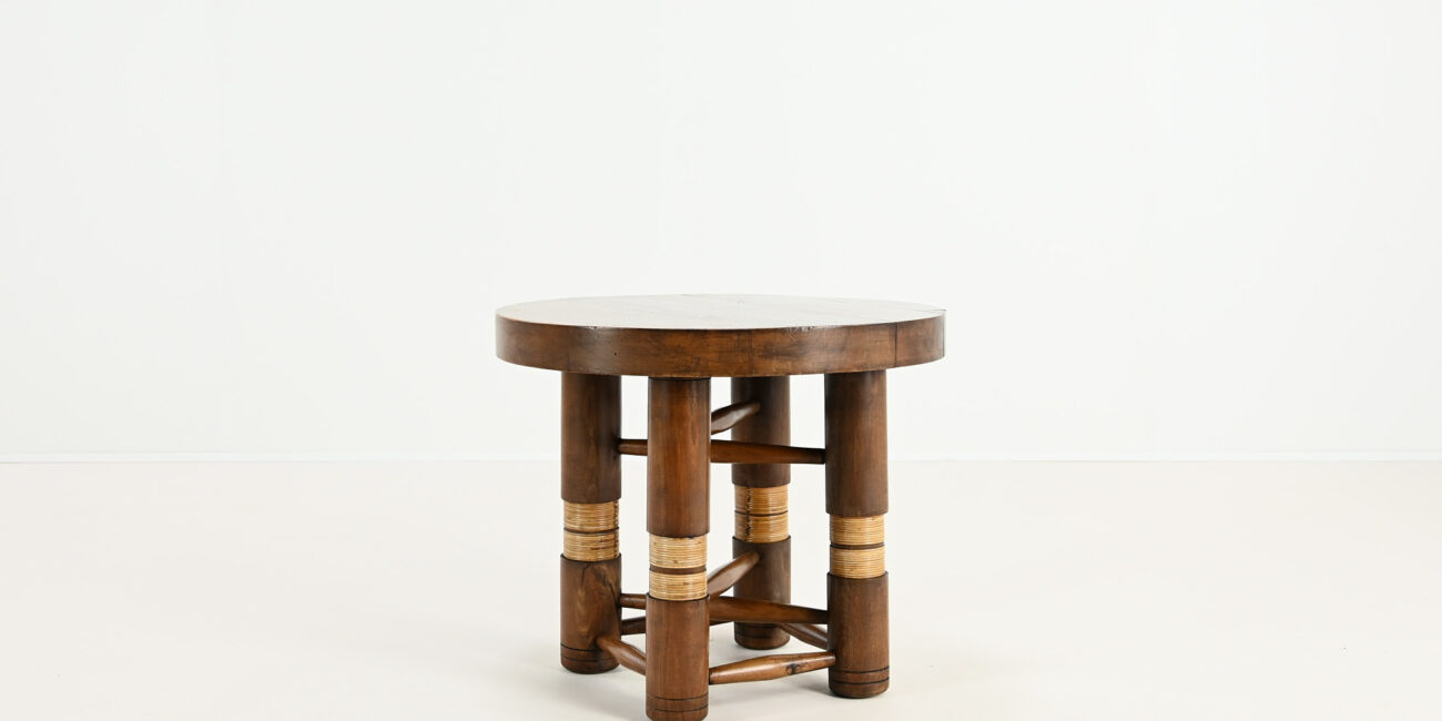 charles dudouyt brutalist primitive brutaliste round side end table ronde rope cane 1940 modernist vintage oak chêne