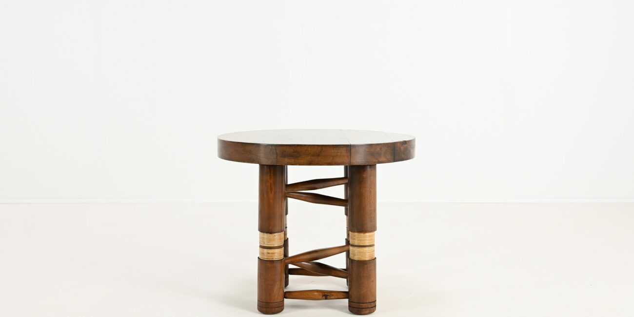 charles dudouyt brutalist primitive brutaliste round side end table ronde rope cane 1940 modernist vintage oak chêne