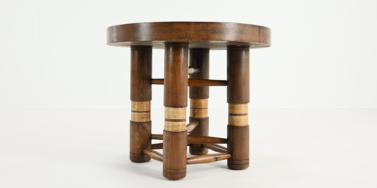 charles dudouyt brutalist primitive brutaliste round side end table ronde rope cane 1940 modernist vintage oak chêne