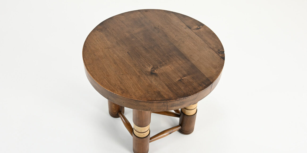 charles dudouyt brutalist primitive brutaliste round side end table ronde rope cane 1940 modernist vintage oak chêne