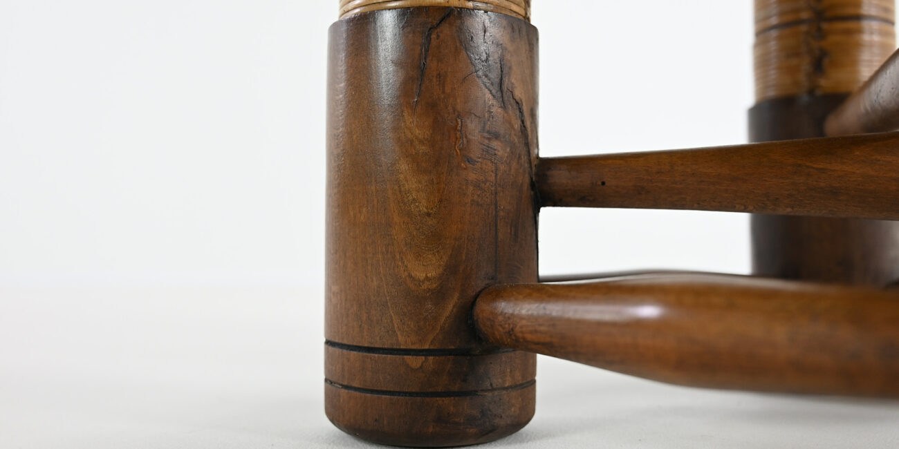 charles dudouyt brutalist primitive brutaliste round side end table ronde rope cane 1940 modernist vintage oak chêne