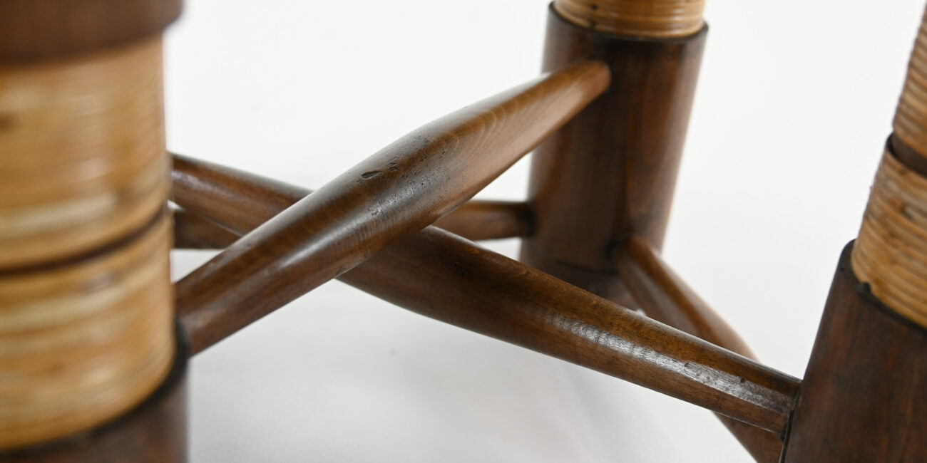 charles dudouyt brutalist primitive brutaliste round side end table ronde rope cane 1940 modernist vintage oak chêne
