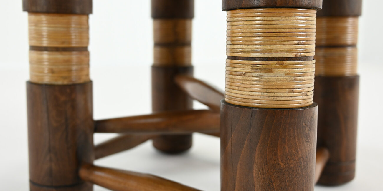 charles dudouyt brutalist primitive brutaliste round side end table ronde rope cane 1940 modernist vintage oak chêne