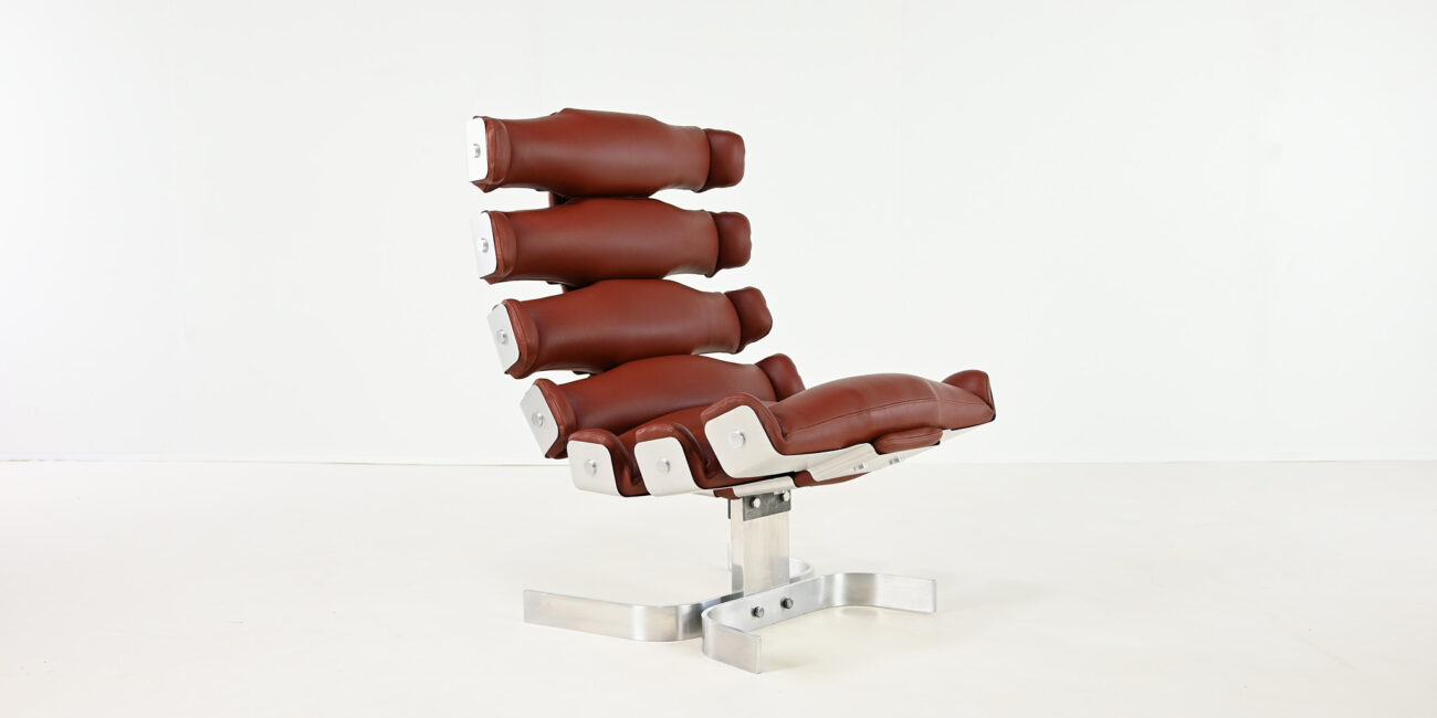 pierre vandel vertebre rib lounge chair space age mid century modern aluminum leather oscar niemeyer joe colombo