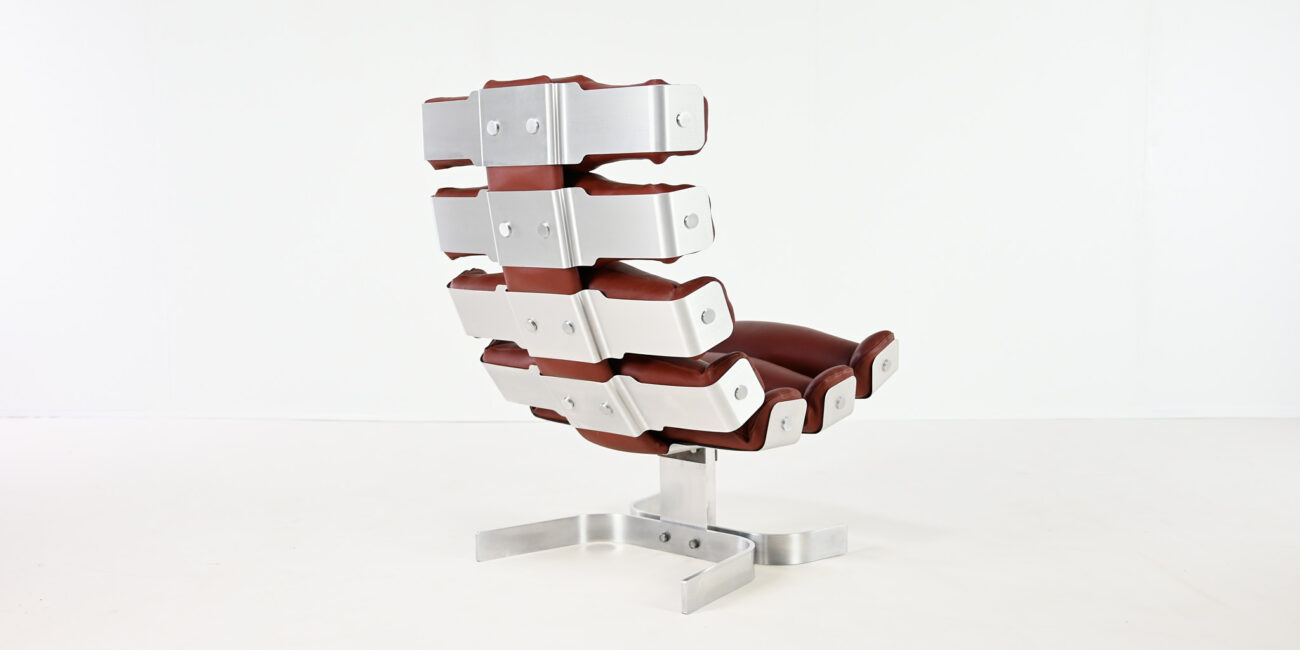pierre vandel vertebre rib lounge chair space age mid century modern aluminum leather oscar niemeyer joe colombo