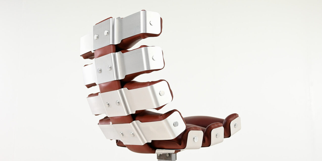 pierre vandel vertebre rib lounge chair space age mid century modern aluminum leather oscar niemeyer joe colombo