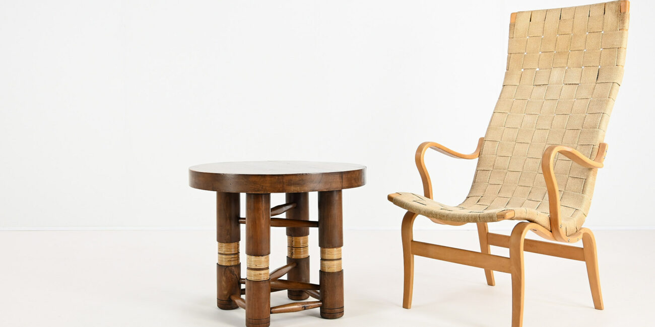 charles dudouyt brutalist primitive brutaliste round side end table ronde rope cane 1940 modernist vintage oak chêne