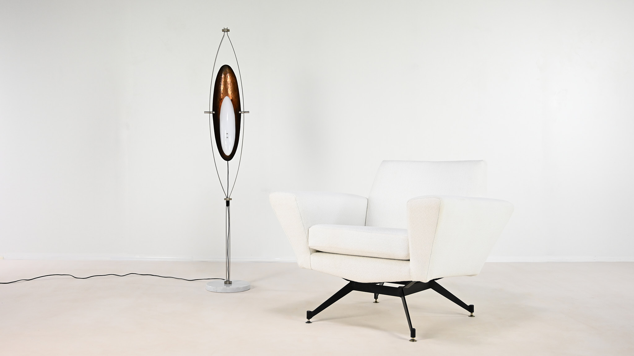 goffredo reggiani floor lamp copper steel acrylic glass marble lampadaire acier cuivre marbre plexiglas brutaliste moderniste italian design italy