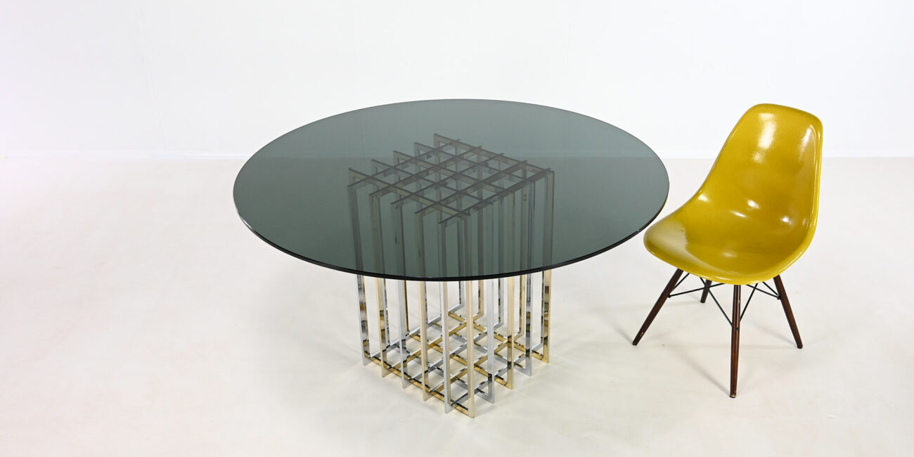 Pierre Cardin cage table diamond square chrome brass laiton gilt gilded hollywood regency