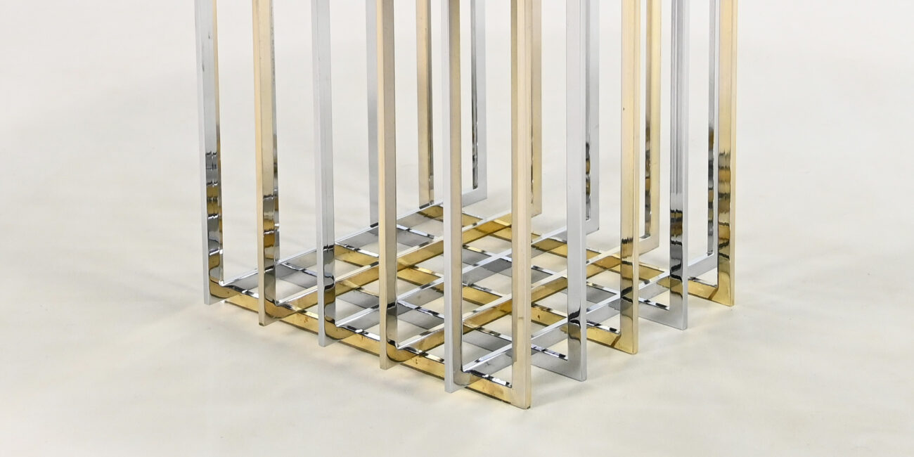 Pierre Cardin cage table diamond square chrome brass laiton gilt gilded hollywood regency