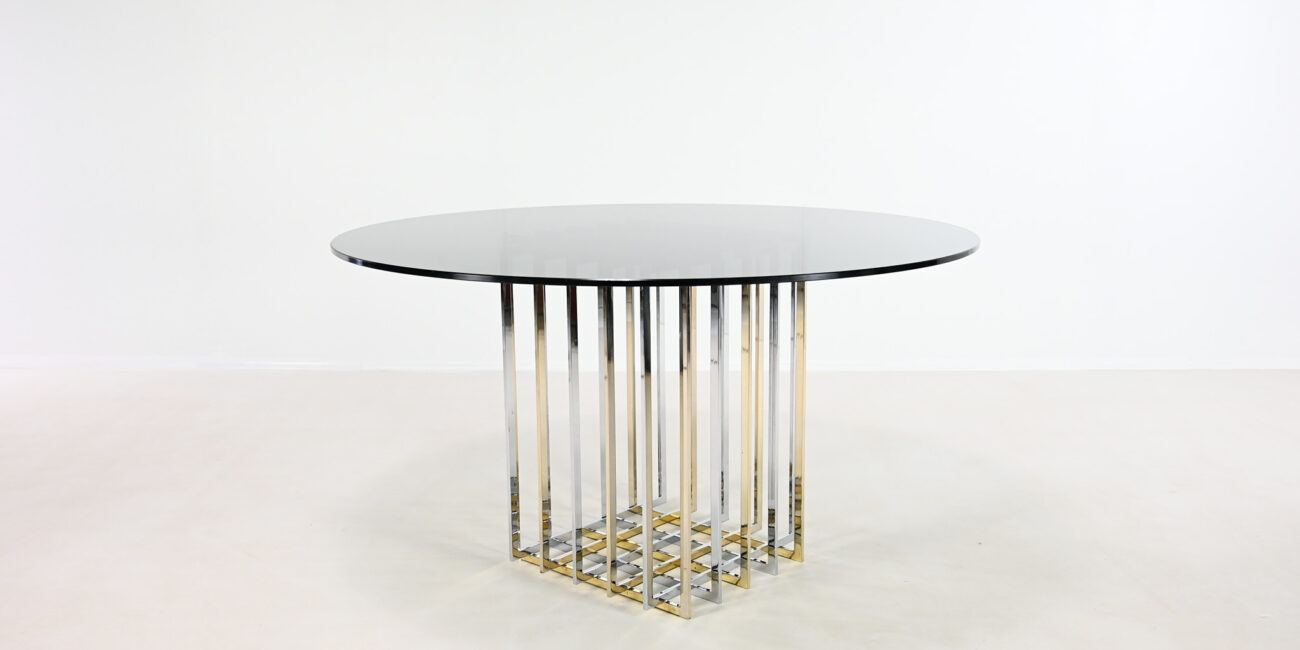 Pierre Cardin cage table diamond square chrome brass laiton gilt gilded hollywood regency