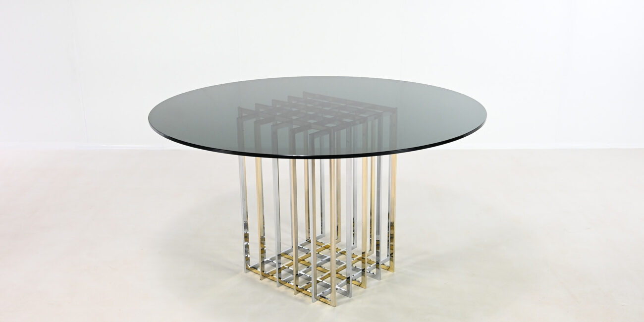 Pierre Cardin cage table diamond square chrome brass laiton gilt gilded hollywood regency