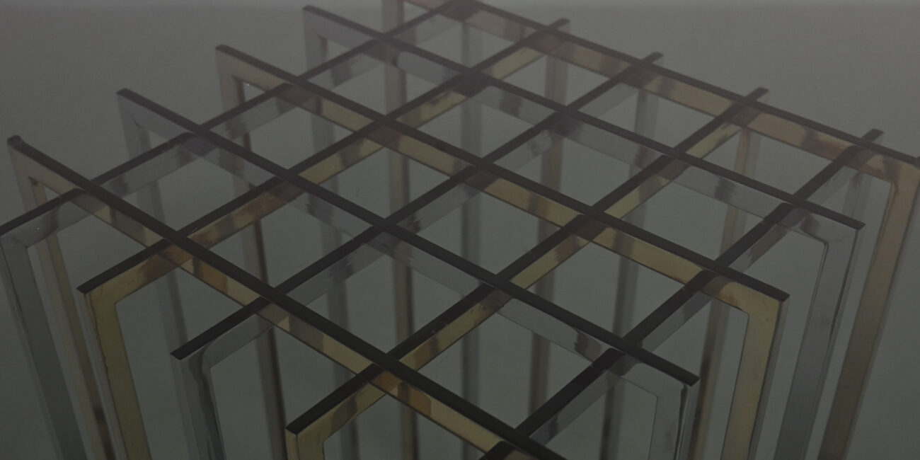 Pierre Cardin cage table diamond square chrome brass laiton gilt gilded hollywood regency