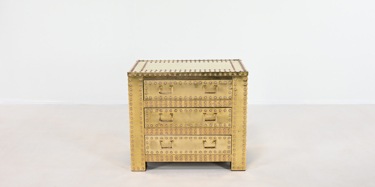 brass copper hollywood regency sarreid spanish chest of drawers 1970 seventies vintage design commode laiton