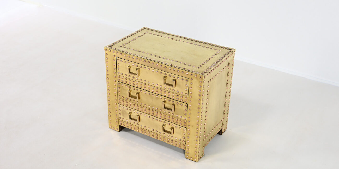 brass copper hollywood regency sarreid spanish chest of drawers 1970 seventies vintage design commode laiton