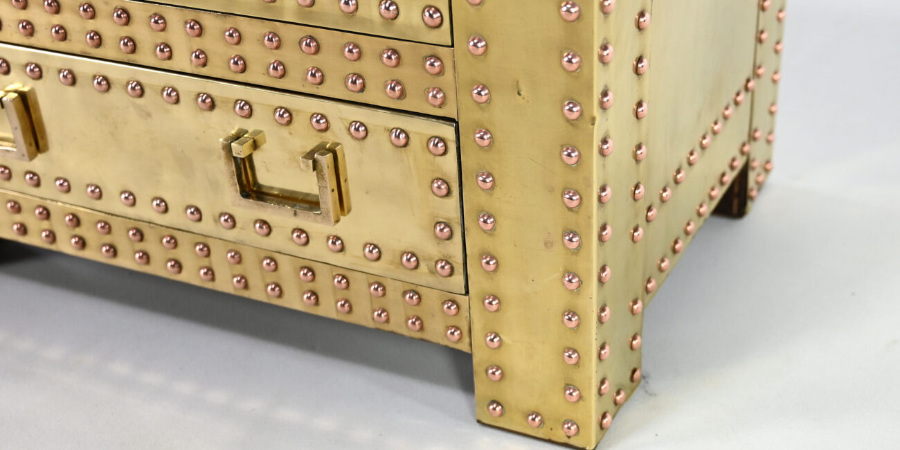 brass copper hollywood regency sarreid spanish chest of drawers 1970 seventies vintage design commode laiton