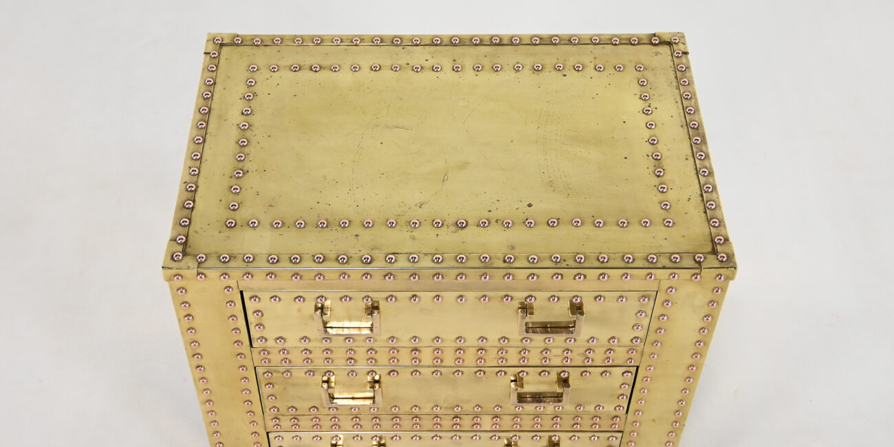 brass copper hollywood regency sarreid spanish chest of drawers 1970 seventies vintage design commode laiton