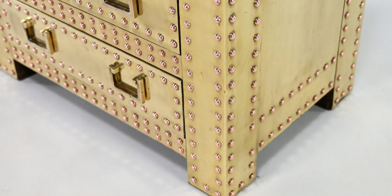 brass copper hollywood regency sarreid spanish chest of drawers 1970 seventies vintage design commode laiton