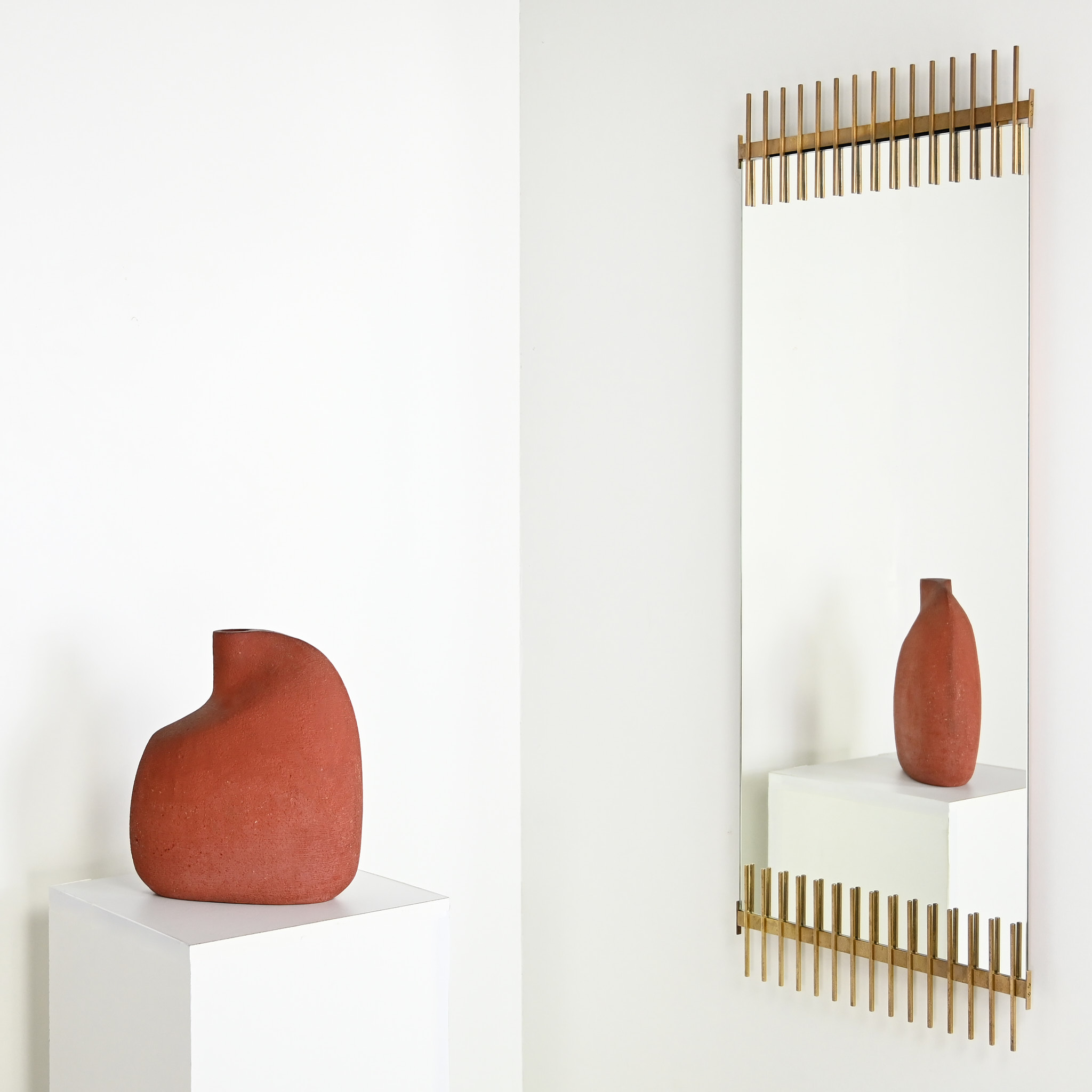 Ettore Sottsass brass mirror Santambrogio & De Berti italy italie brutaliste laiton miroir brutalist