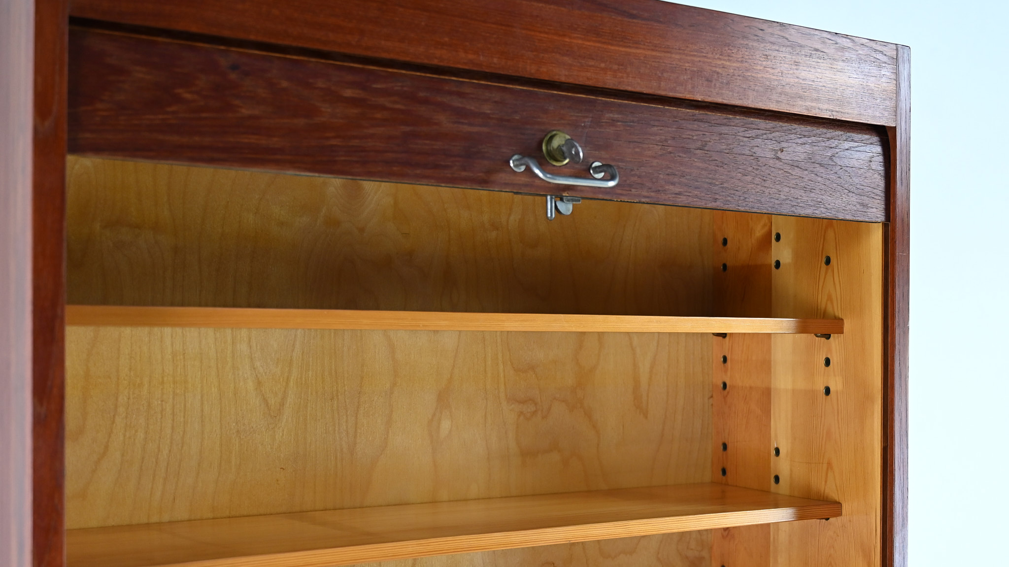 danish scandinavian floating cabinet design teak tambour door credenza bar drybar dovetail dovetails