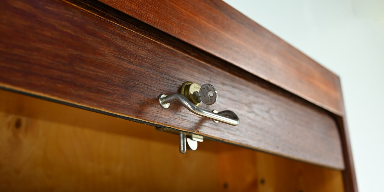 danish scandinavian floating cabinet design teak tambour door credenza bar drybar dovetail dovetails