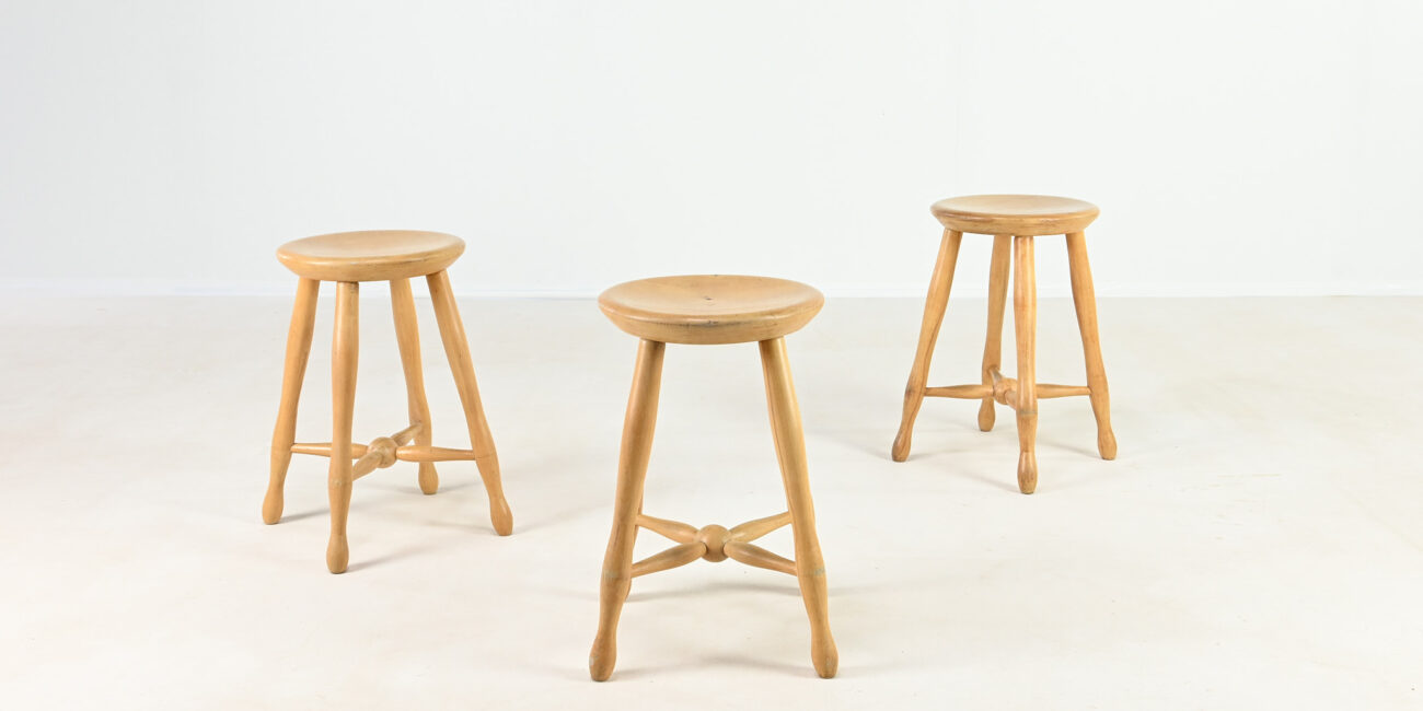 danish milking stool beech rustic vintage
