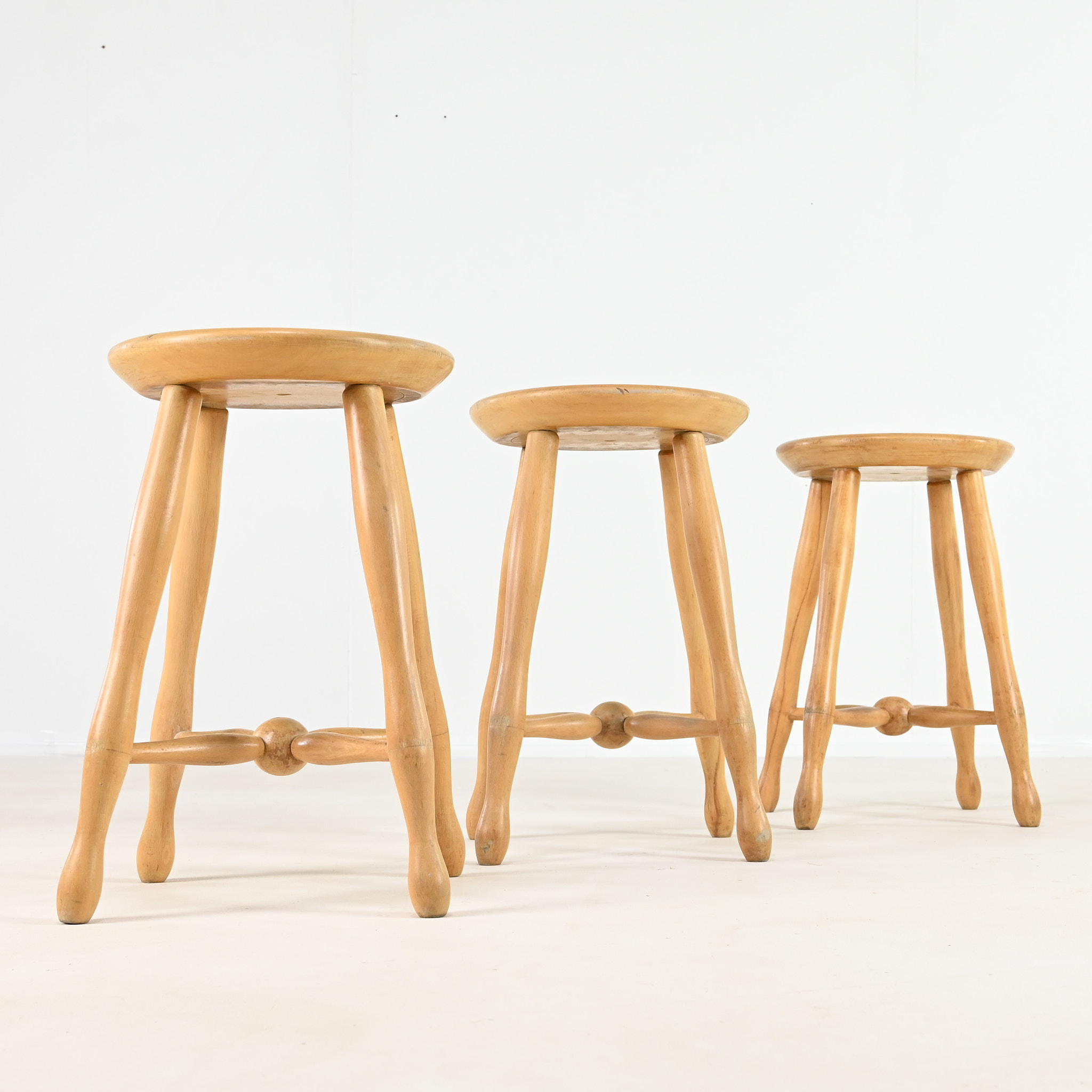 danish milking stool beech rustic vintage