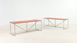 minimalist bench banc bertoia cuir acier tubulaire