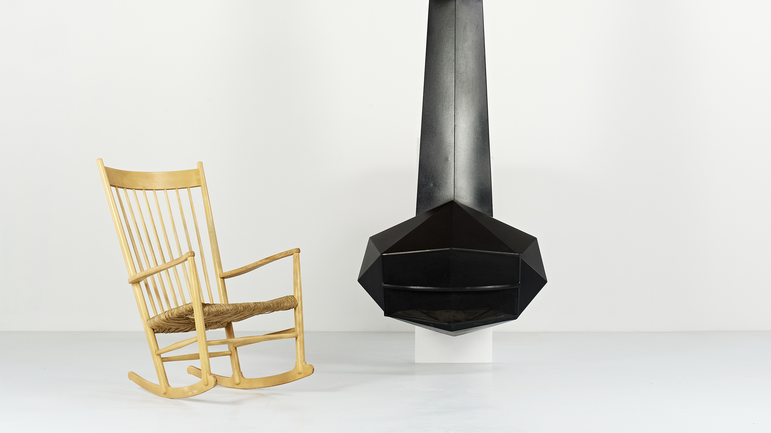 Faceted wall-mounted fireplace, C.1970