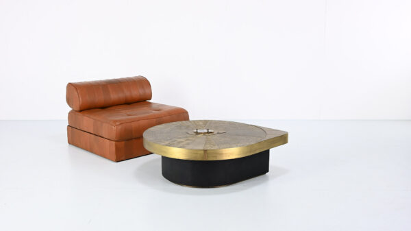 Freeform acid etched brass and agate stone coffee table